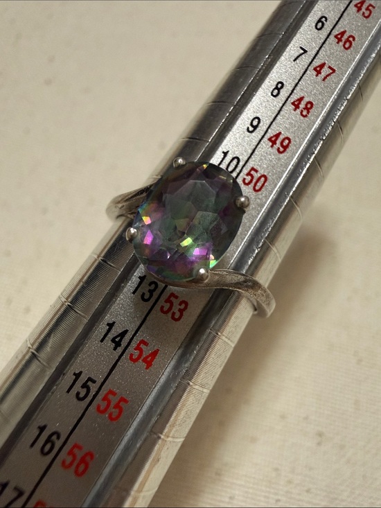 925 Sterling Silver Jewelry - Sterling Silver 925 Mystic Topaz Oval Solitaire Ring in Iridescent size 6